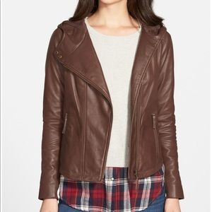 Hinge Hooded Leather Moto Jacket